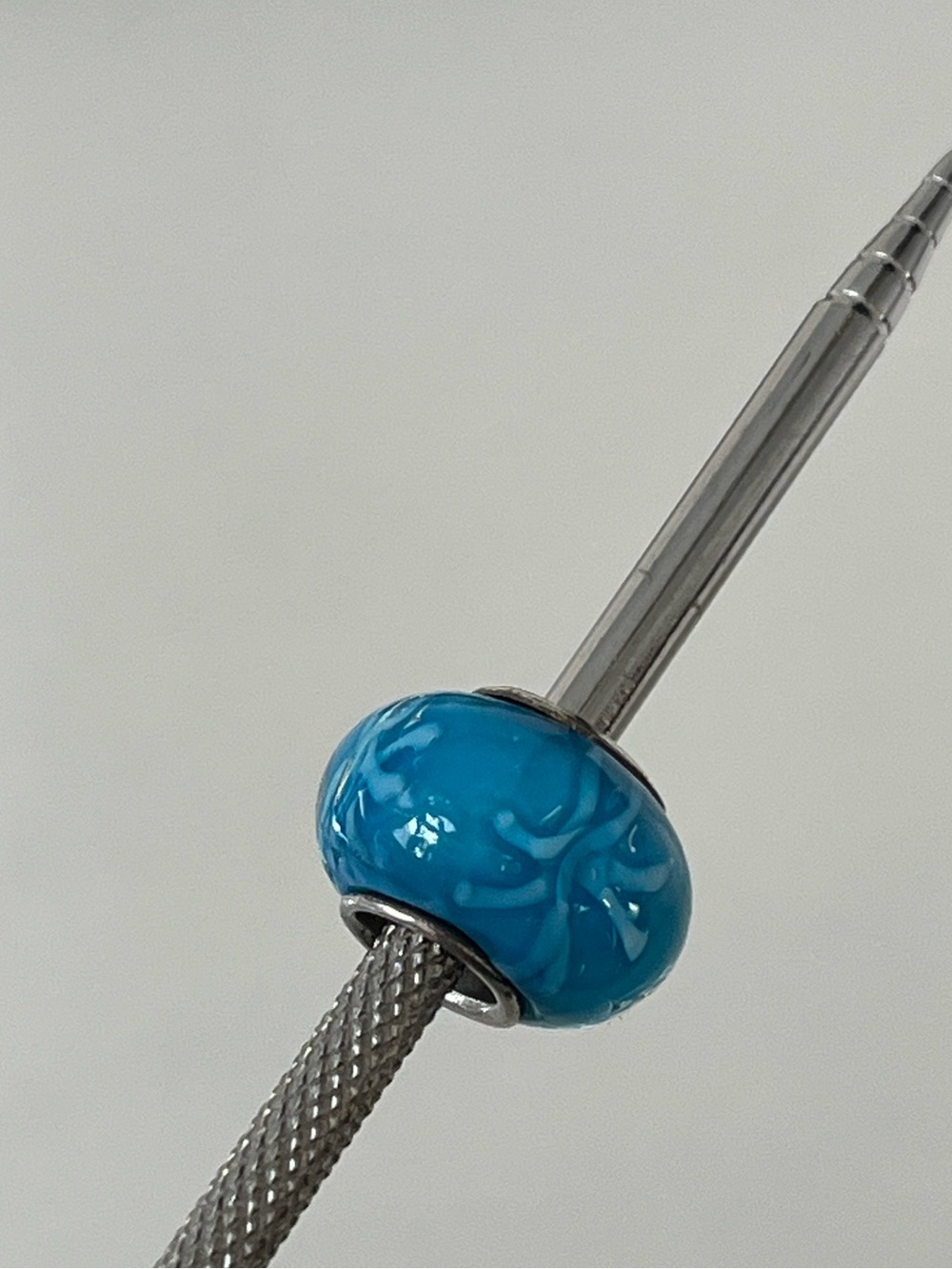 925 Murano Glass Slider Bead- Blue with White Flowers or Fireworks